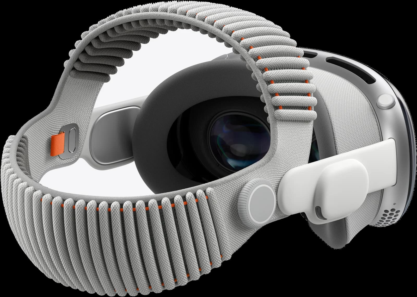 Apple Vision Pro de espaldas, con la correa Dual Knit Band y la perilla Fit Dial