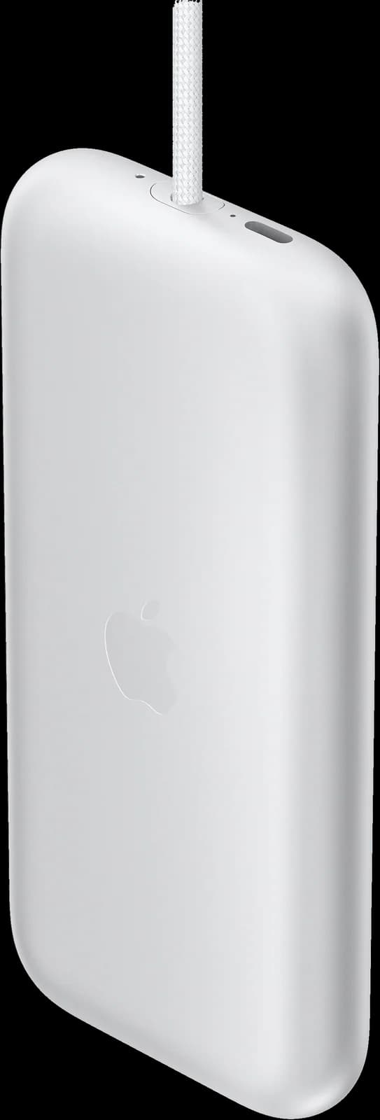 La batería externa del Apple Vision Pro, de aluminio, con su cable