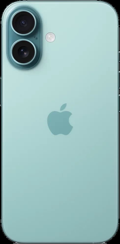 iPhone 16 en verde azulado, de espaldas