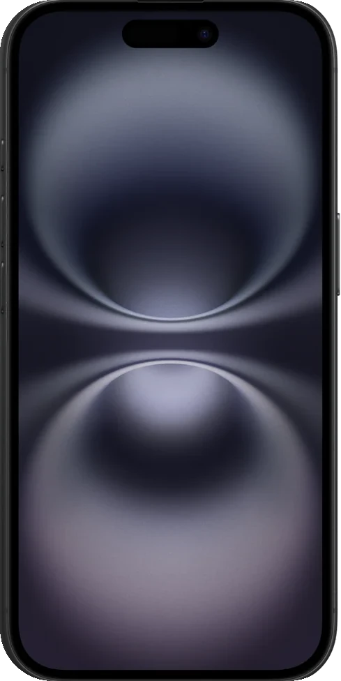iPhone 16 en negro, de frente