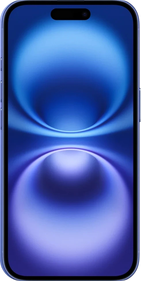 iPhone 16 en ultramarino, de frente