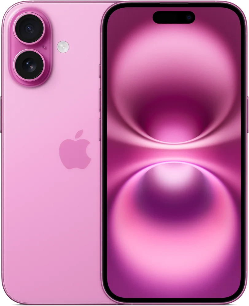 iPhone 16 en rosa, de espaldas y de frente