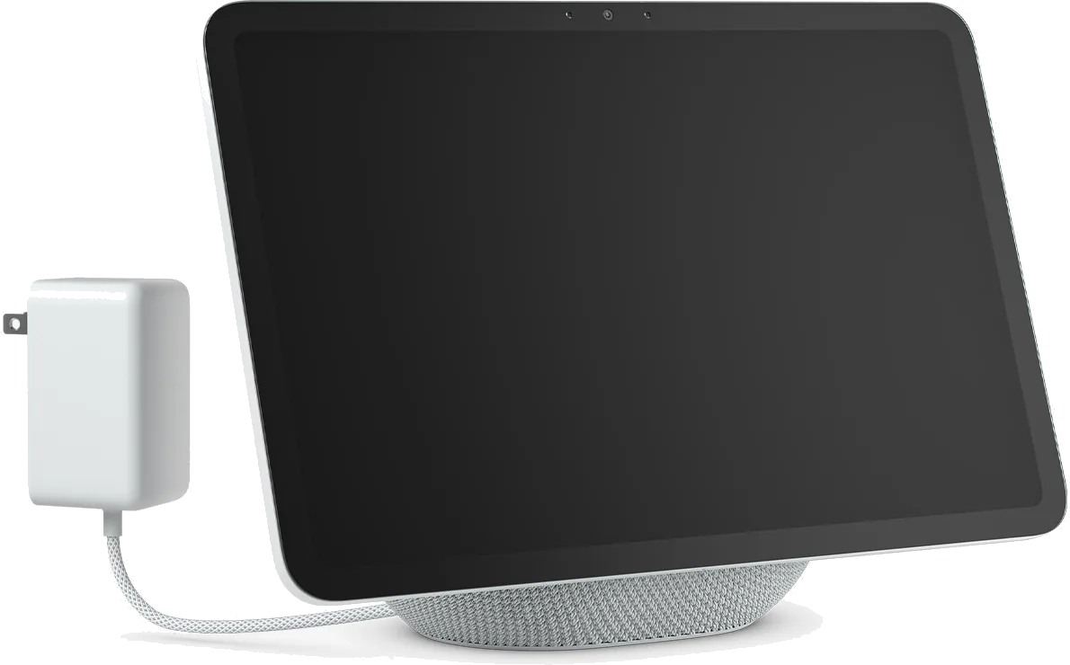 En la caja, el Echo Show 11, su adaptador de corriente de 30 W y la guía de inicio.