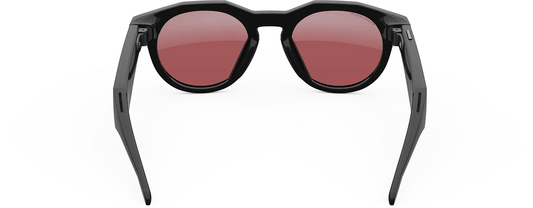 Las Oakley Meta HSTN negras con lentes Prizm Dark Golf, por detrás, con las varillas abiertas.