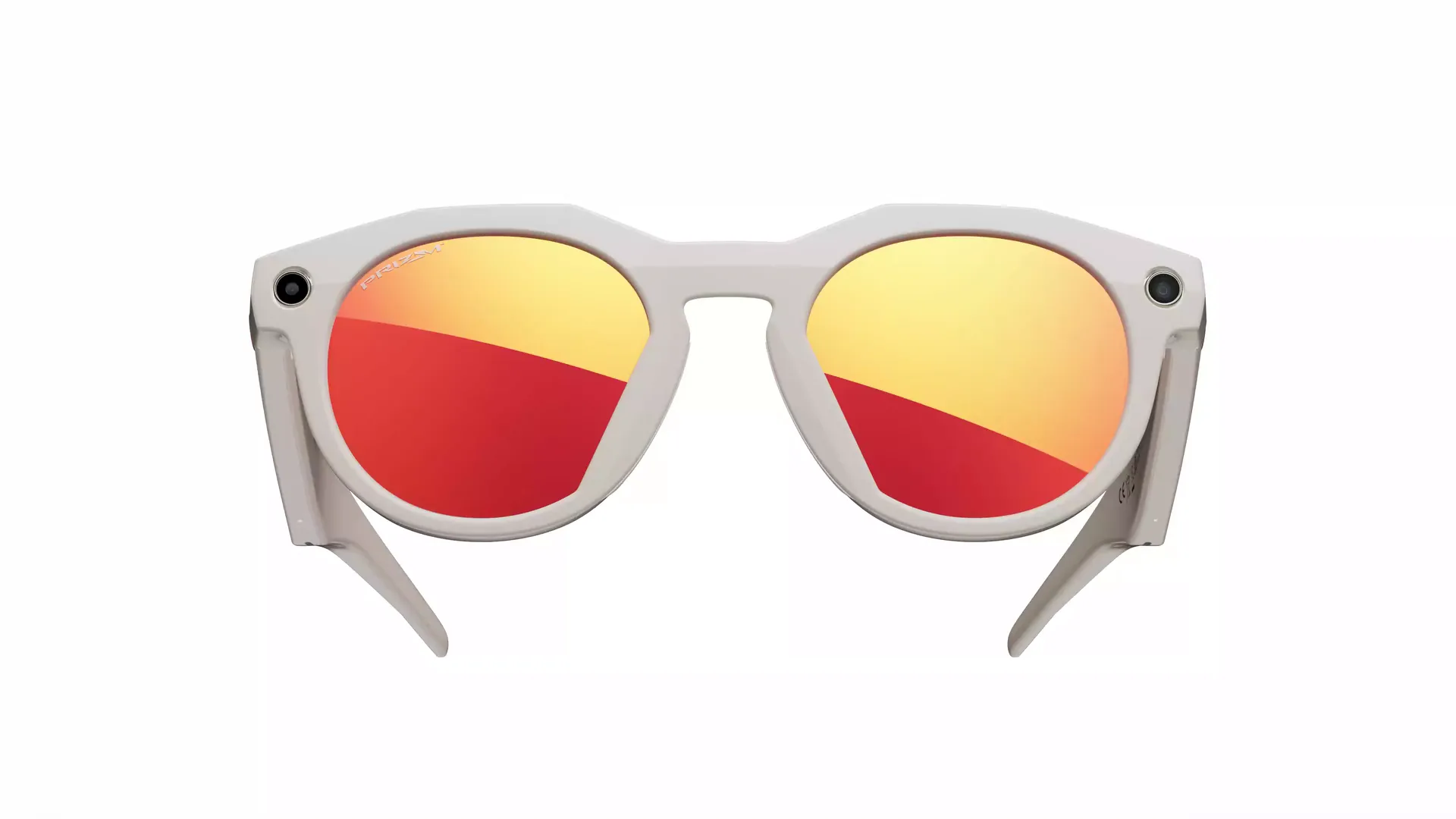 Las Oakley Meta HSTN gris cálido con lentes Prizm Ruby dan una vuelta completa.