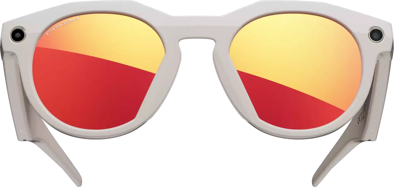 Las Oakley Meta HSTN gris cálido con lentes Prizm Ruby, de frente.