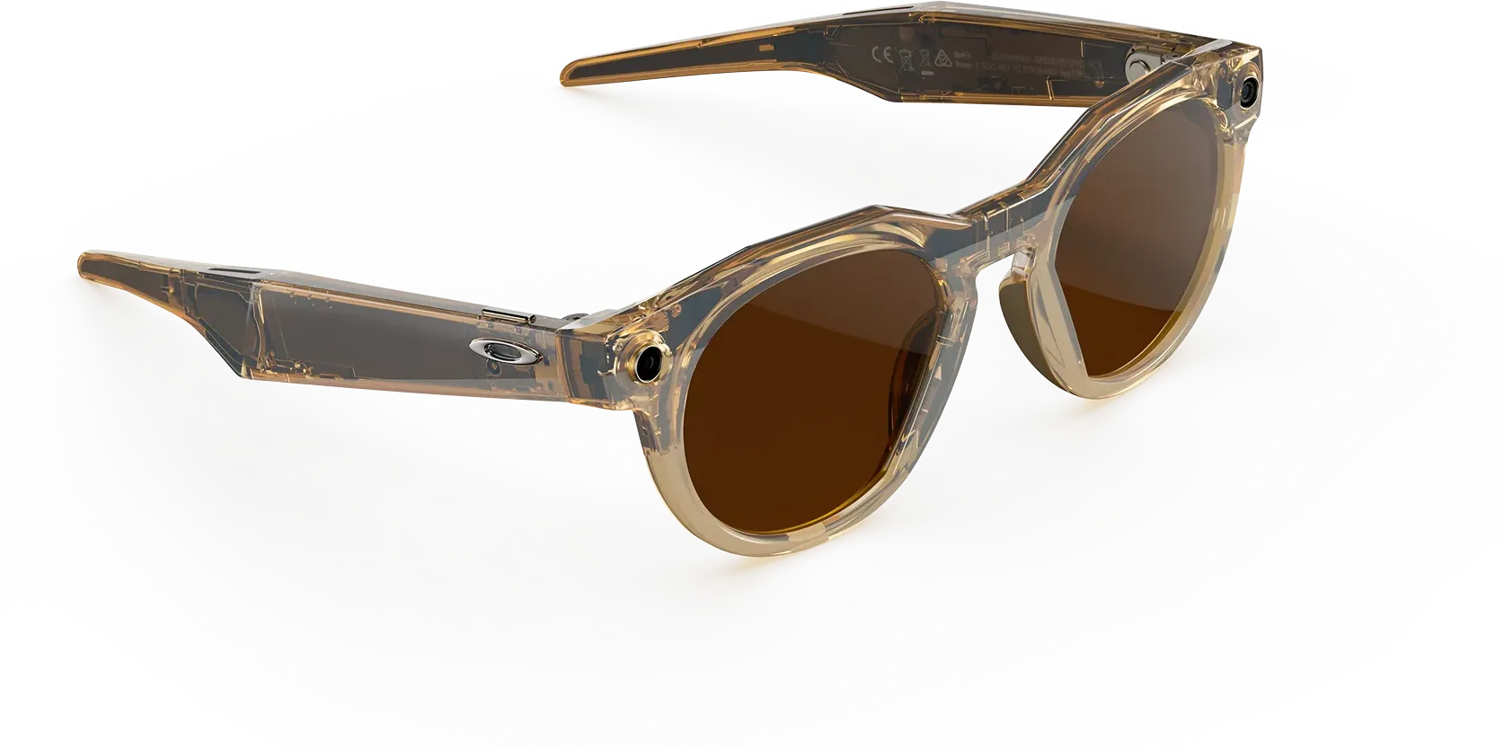 Las Oakley Meta HSTN curry claro con lentes Transitions café, de tres cuartos por la derecha.