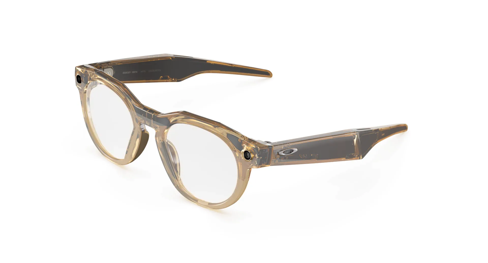 Las Oakley Meta HSTN curry claro: sus lentes Transitions pasan de transparentes a café y vuelven a aclararse.