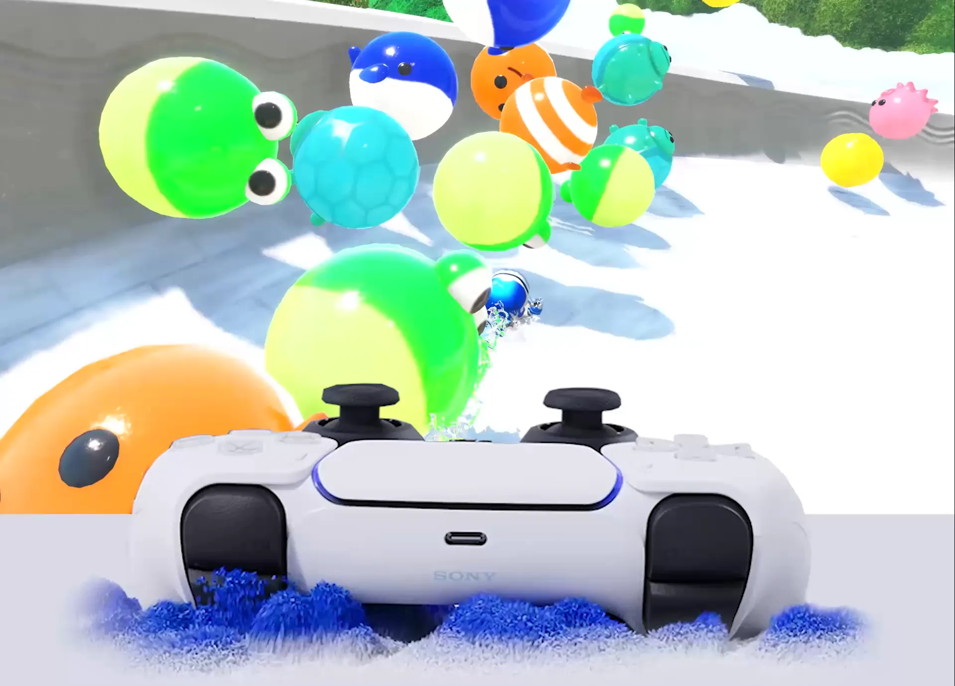 El control DualSense frente a una escena de Astro Bot.