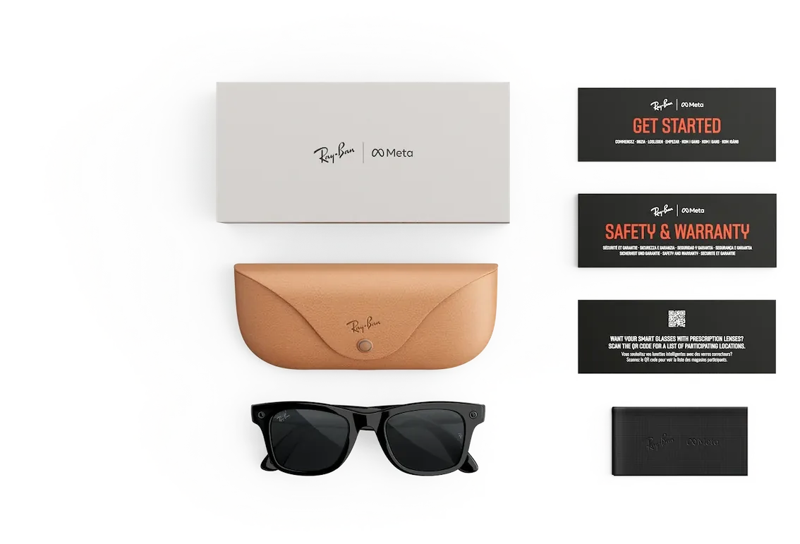 En la caja: las gafas, el estuche cargador, un paño de limpieza y la guía. El cable USB-C no viene incluido.