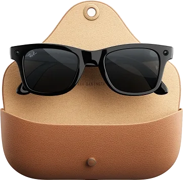 Las Ray-Ban Meta Wayfarer sobre su estuche cargador abierto.