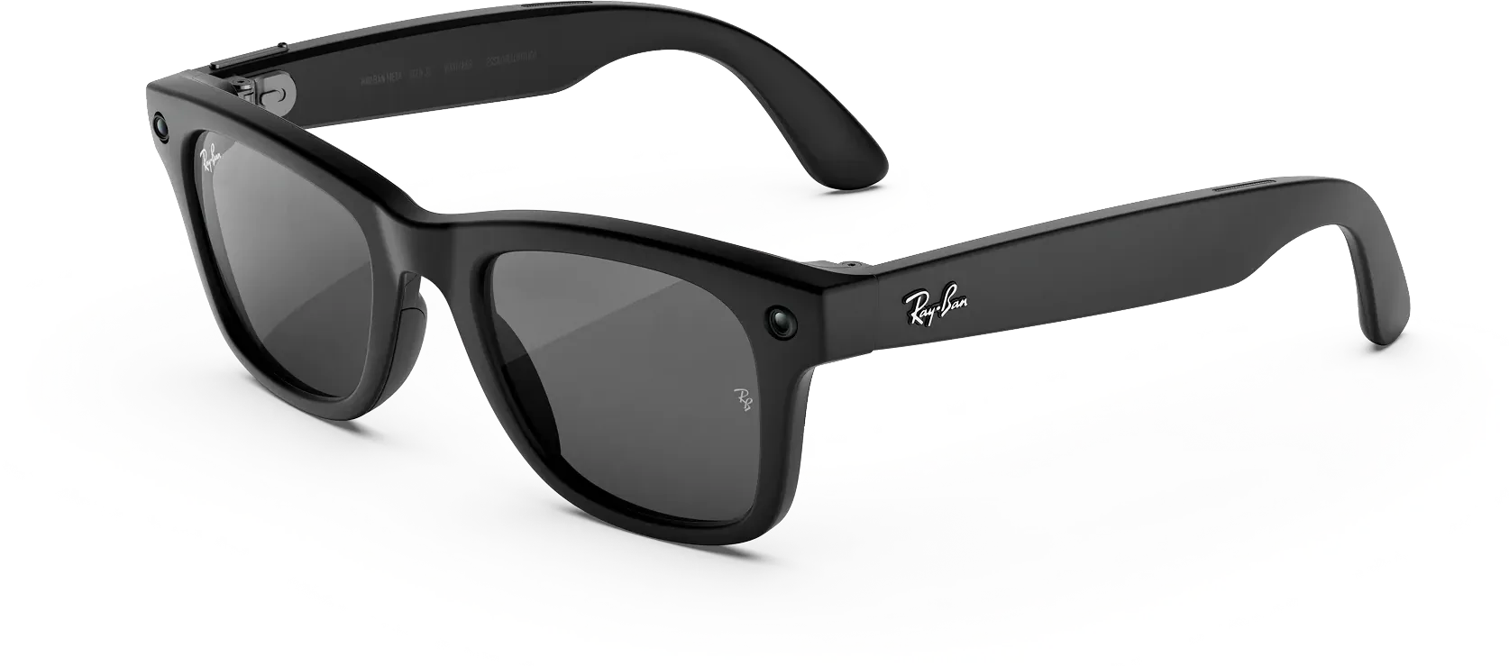 Las Ray-Ban Meta Wayfarer negro mate con lentes grises.