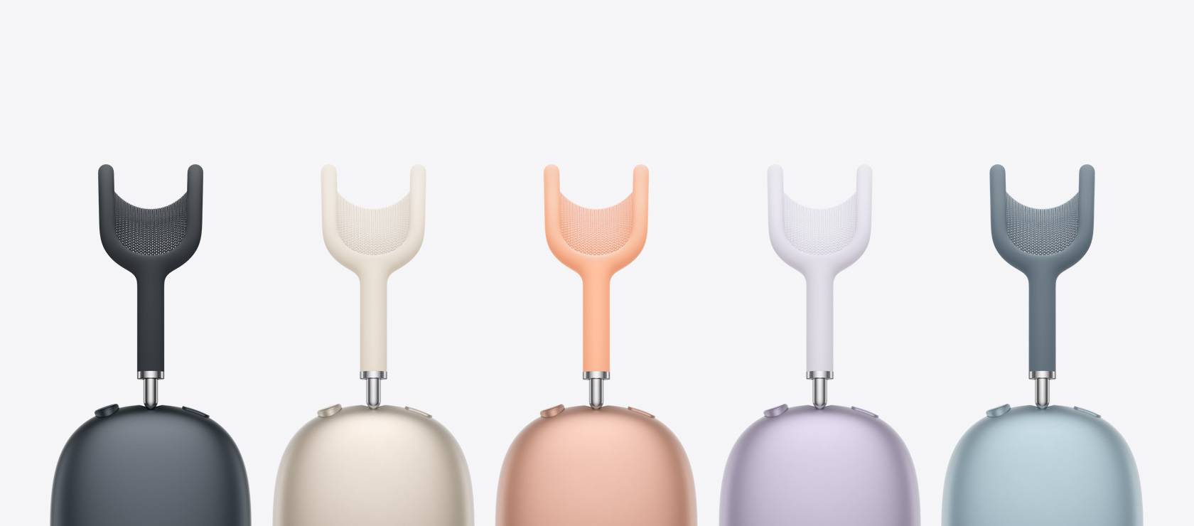 Varios pares de audífonos AirPods Max 2, parte lateral, para mostrar los distintos colores disponibles