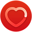 Ícono de notificación de frecuencia cardiaca alta, silueta blanca de un corazón sobre un círculo rojo