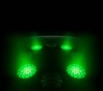 Sistema de registro de datos de salud con varios sensores redondos con luces LED verdes y brillantes