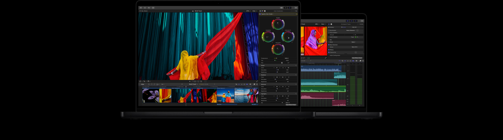 Espacio de trabajo de Final Cut Pro en una MacBook Pro
