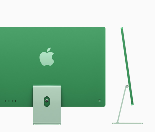 Vista posterior de una iMac verde, que destaca los cuatro puertos USB-C