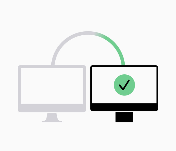 Ilustración simple que muestra la transferencia de datos a una nueva portátil.
