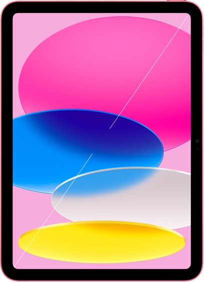 iPad con un fondo de pantalla colorido que muestra el tamaño de la pantalla