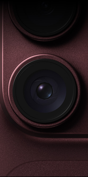 Primer plano del lente de la cámara de un iPhone 18 Pro, color borgoña