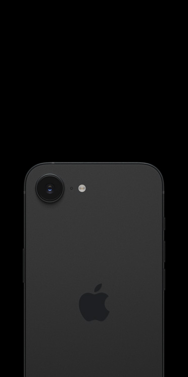 iPhone Air en acabado azul cielo, parte posterior que muestra el sistema de cámara Fusion, lente dos en uno, LiDAR, flash y micrófono
