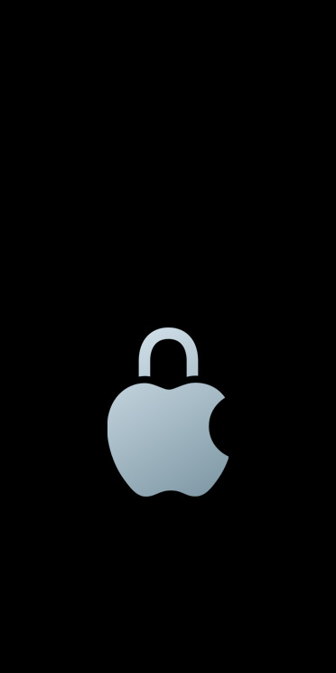 Logo de Apple color plata en el que se reemplazó la hoja de la parte superior por el aro de un candado