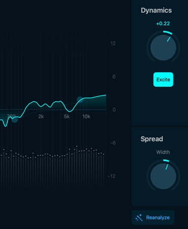 Módulo de Mastering Assistant, controles de Dinámica y Extensión
