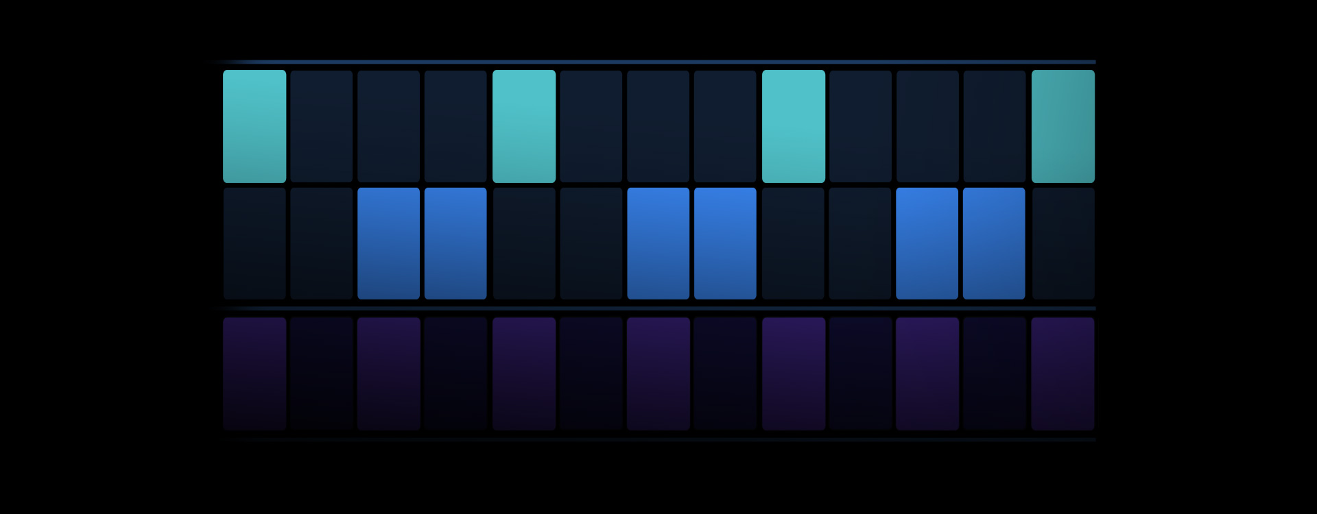 Imagen que muestra herramientas de creación de ritmos con diferentes bloques de colores que representan distintos instrumentos de percusión