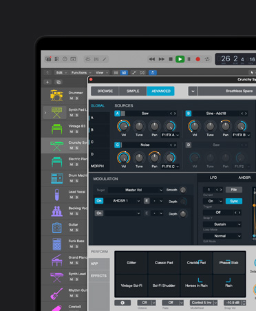 Pantalla de una MacBook Pro de 16 pulgadas que muestra ondas de sonido de diferentes instrumentos
