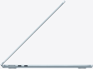 Parte lateral de una MacBook Air azul cielo abierta