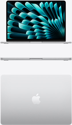 Vista desde arriba y de la parte frontal de una MacBook Air color plata