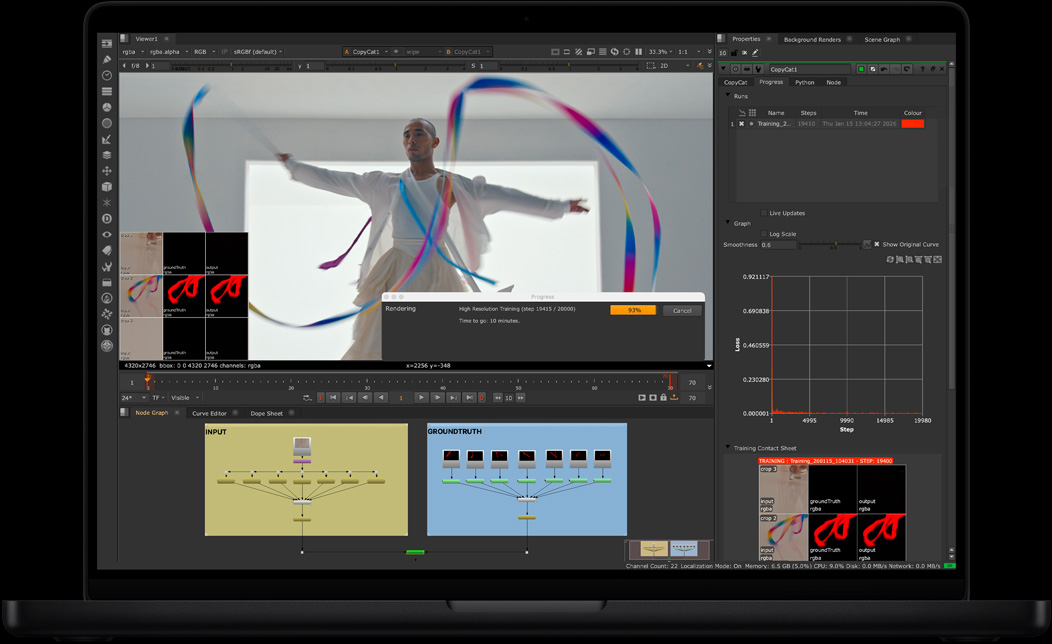 Pantalla de una MacBook Pro con NukeX que se usa para componer un video