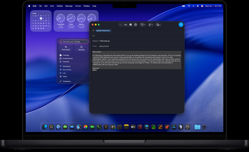 Herramientas de Escritura de Apple Intelligence usadas para escribir un email