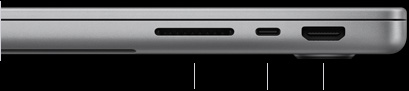 MacBook Pro de 14 pulgadas con chip M5, cerrada, lado derecho, con una ranura para tarjeta SDXC, un puerto Thunderbolt 4 y un puerto HDMI