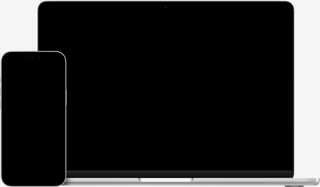 Un iPhone 16 Plus con texto resaltado en la app Notas, una Macbook Air de 13 pulgadas con una diapositiva de Keynote abierta, el texto de la app Notas aparece en la diapositiva