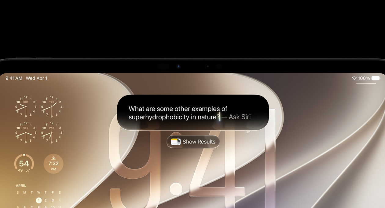 Interfaz de usuario de Siri AI con una consulta sobre la superhidrofobia, se muestra la opción Mostrar Resultados