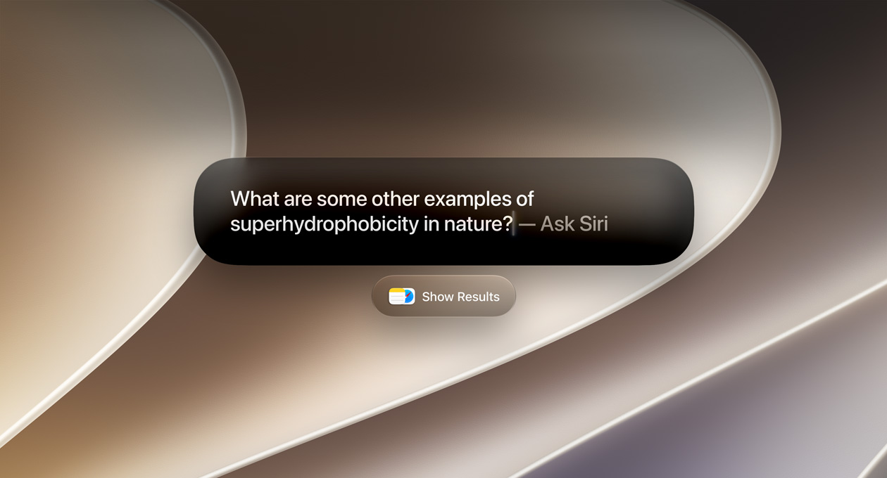 Pantalla de una MacBook Pro que muestra una consulta hecha a Siri, y otra ventana debajo con la opción de mostrar los resultados