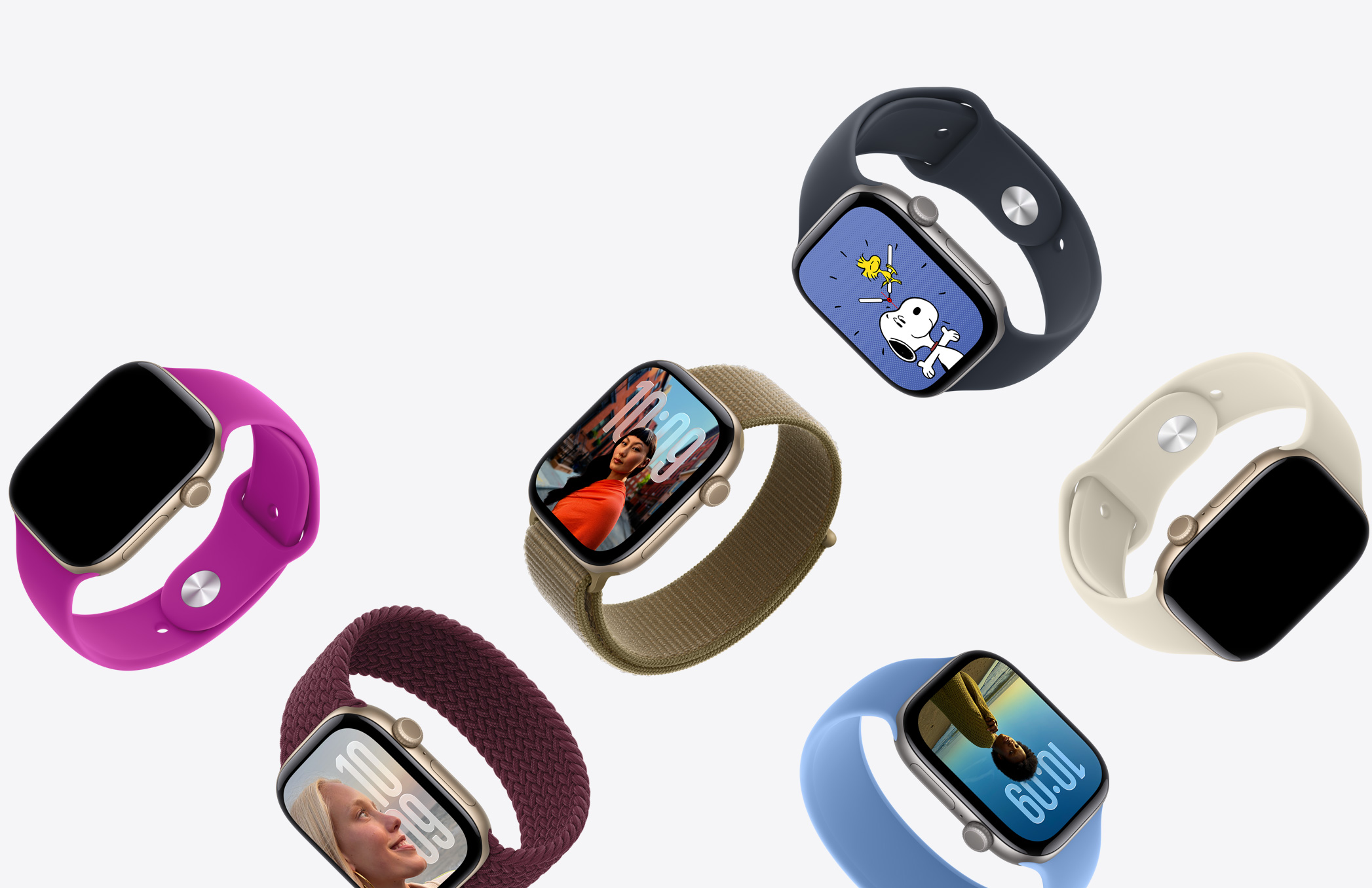 Dispositivos Apple Watch, diversos materiales de caja, y correas